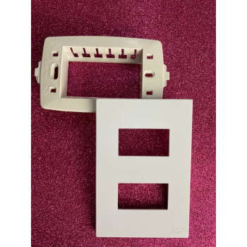 Placa 2 Módulo Separados com Suporte 4x2 - RECTA Branco Satin Fosco